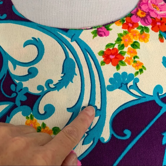 Vintage 60s Hawaiian Floral Barkcloth Maxi Dress - Picture 4 of 15